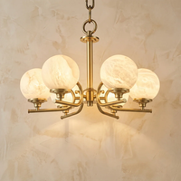 Lustre globe moderne de luxe à 6 lumières de style français, en laiton et albâtre espagnol, pour salle à manger et îlot de cuisine