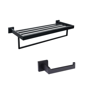 Ensemble d'accessoires de salle de bain en acier inoxydable SUS304 noir mat carré, 6 pièces, à fixation murale : porte-serviettes, porte-papier toilette, anneau porte-serviettes, crochet - Product Image 3