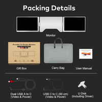Moniteur portable double écran 16 pouces FOPO/OEM/ODM, extension d'écran triple, 1 câble connectant 3 écrans LCD pour Win & Mac