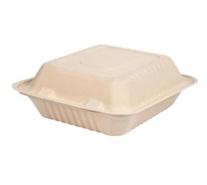กล่องอาหารแบบฝาพับ ขนาด 9x9 นิ้ว ทำจากชานอ้อย ใช้แล้วทิ้ง เป็นมิตรกับสิ่งแวดล้อม ย่อยสลายได้ เหมาะสำหรับร้านอาหาร - Product Image 1