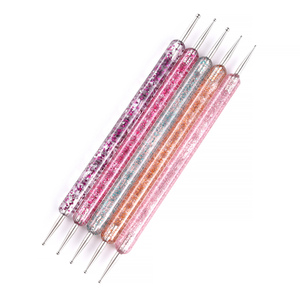 Lot de 5 pinceaux de luxe double-embout pour nail art, 2 modes d'utilisation, manche en cristal, stylo professionnel pour points de strass, manucure - Product Image 1