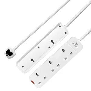 UK Standard 3 outlet white 3 meter cable power strip surge protector desktop multi plug electrical extension socket