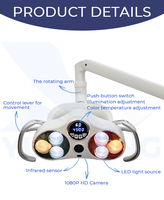 Lampe chirurgicale LED sans ombre pour dentisterie avec contrôle par capteur et enregistrement vidéo, lampe orale pour dentisterie