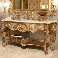 Table console européenne de luxe avec cadre doré miroir de plate-forme de porche en bois pour villa et meubles de salle de bain pour intérieurs de luxe