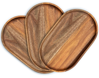 Platos de Madera de Alta Calidad, Plato Ovalado de Madera de Acacia, Bandeja Cuadrada de Madera