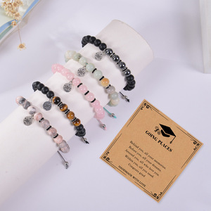 Nuovo braccialetto con bussola in pietra zebrata rosa bracciale regalo di laurea con perline di cristallo in pietra naturale - Product Image 1