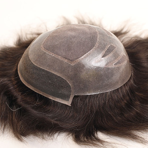 Sistema de cabello humano con mono top y encaje francés frontal para hombres, ligeramente ondulado, línea de cabello invisible, 4 ojos. - Product Image 1