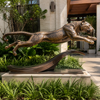 Escultura de Leopardo de Bronce de Tamaño Real, Artesanía en Metal, Estatua de Pantera Resistente para Decoración Comercial de Hoteles, Villas y Jardines