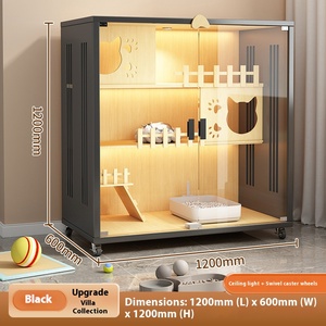 Panoramik LED Işıklı Lüks Ahşap Kedi Evi Deluxe Modern Kedi Villası Özelleştirilebilir Büyük Evcil Hayvan Kafesi Premium Evcil Hayvan Yuvası - Product Image 4