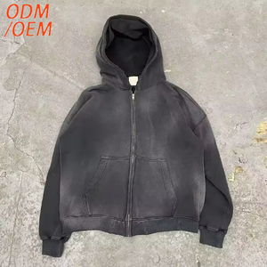 Sudadera con Capucha Personalizada de Alta Calidad, Estilo Urbano, de Felpa, Vintage, de Doble Capa, Lavada al Ácido, con Bolsillos Desgastados - Product Image 1