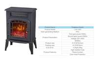Cheminée électrique autoportante moderne 2000W avec effet de flamme et protection contre la surchauffe pour la maison, l'hôtel, le salon, la chambre à coucher
