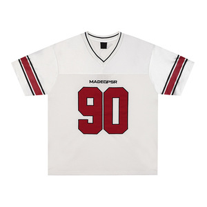 Maillot de rugby rétro à manches courtes en polyester rayé avec col en V, respirant et perforé, pour étudiants - Numéro 90 - Product Image 2