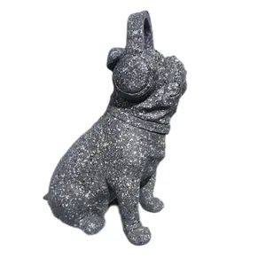 Eco-Friendly Polyresin Crafts Bull Dog Figurine Terrazzo Finish Stone Look Music Indoor Home Garden Decoration Christmas Gifts