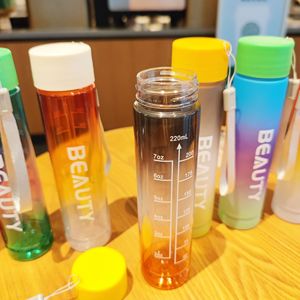 Mini Pocket Cup 220ml Plastic Drinkware With Carrying Strap For Student Travel Use Colorful Frosted Gradient Design - Product Image 4