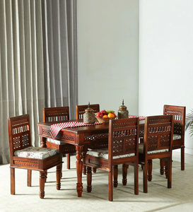Magnifique ensemble de salle à manger en bois de Sheesham massif avec 6 chaises, finition polie de qualité supérieure, table de salle à manger en bois pour la maison, la cuisine et la salle à manger - Product Image 1