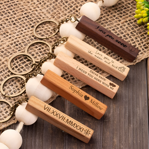 Custom Logo Laser Engraved Wooden Rectangle Key Ring Holder Silkscreen Souvenir for Promotion Wood Craft Blank Key Chains