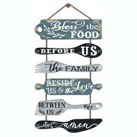 Décoration murale personnalisée Bless Food Us Farmhouse, collage Art Déco en bois, 6 panneaux, grande enseigne murale suspendue avec corde