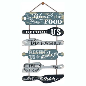 Décoration <span class=keywords><strong>murale</strong></span> personnalisée Bless Food Us Farmhouse, collage Art Déco en bois, 6 panneaux, grande enseigne <span class=keywords><strong>murale</strong></span> suspendue avec corde - Product Image 3