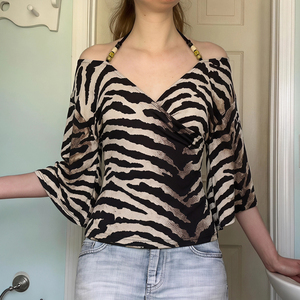 Women's Y2K Vintage Striped Long Sleeve T-Shirt V-neck Beaded Detail Plus Size Loose Fit Summer <b>Knitted</b> Casual Top - Product Image 1