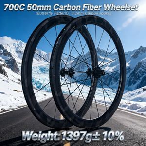 Ruedas de Bicicleta de Carretera RUJIXU 700c, Carbono, 50 mm, Patrón de Mariposa, Freno V, Clincher, Tubeless Ready, Duraderas, Alto Rendimiento, 16/21H - Product Image 2