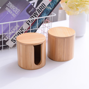 Tarro de almacenamiento de madera redondo minimalista moderno para desmaquillador de condimentos de té o almacenamiento de papel de seda bambú Natural - Product Image 1