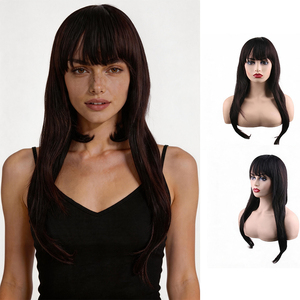 Peluca negra larga y recta para mujer con flequillo, Peluca de pelo sintético resistente al calor de aspecto Natural para uso diario, postizo de moda - Product Image 1