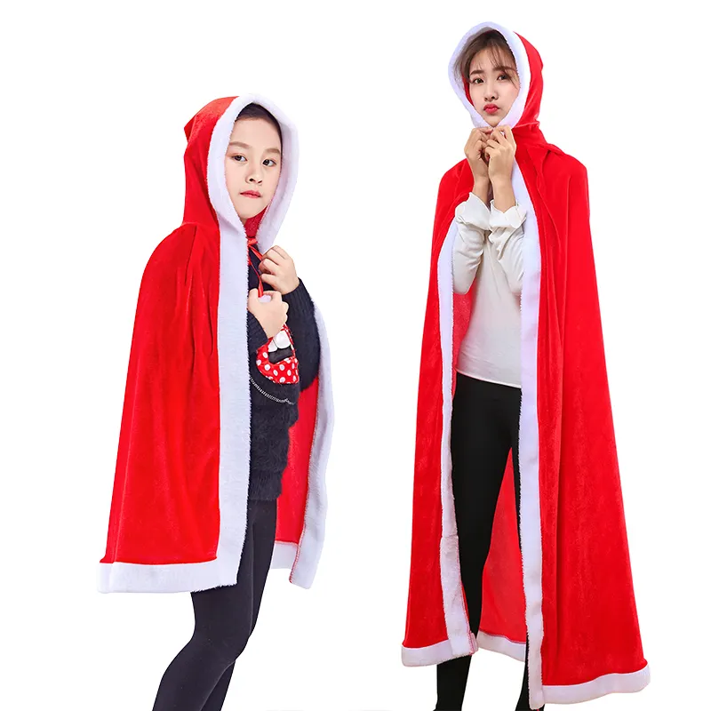 Christmas Halloween Costumes Cloak Santa Xmas Red Velvet Hooded Cape Robe