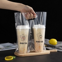 Sac d'emballage en plastique PE personnalisé avec logo imprimé pour emporter, pour café, bubble tea, boba tea, gobelets à emporter