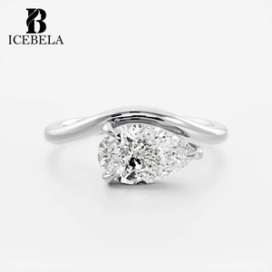 Anillos de Compromiso de Plata de Ley 925 al por Mayor, Joyería Fina de Lujo, Chapados en Oro, Curvos, con Circonita en Corte Pera para Chicas - Product Image 5