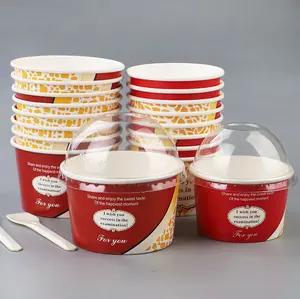 Taza de helado con logotipo personalizado, tazas de papel con tapas de papel, individual o doble pared