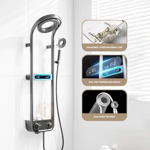 Controle de Temperatura Inteligente Display Digital Shower Set Rack De Armazenamento Branco Mesa De Armazenamento Conjunto De Chuveiro De Chuva Pressurizado