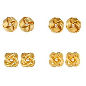 Button earrings 22K Gold Plated Copper Earrings Slim Empty Line Twist Fancy Twist Earrings