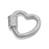 Breloque en forme de cœur avec fermoir CZ, micro-pavé délicat en zircon, composant de bijoux fantaisie, usage industriel lourd en métal, vente en gros