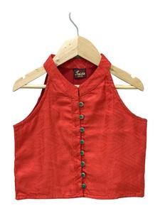 เสื้อทวิชาแบบทอไม่มีแขนพร้อมเลเฮนกาพิมพ์ลาย-สีแดงและสีเขียว - Product Image 1