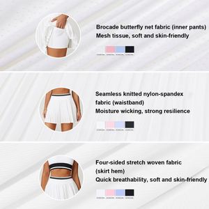 Custom High Quality Nude Tennis Suit Quick-Drying High Waist Yoga Wear Women Anti-Exposure Running Fitness Workout <b>Skirts</b> Set - Product Image 4