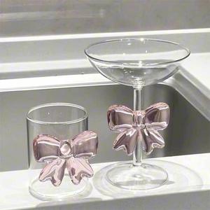 Ventes directes du fabricant Ins Creative Pink Bow Juice Grape Glass Cup Cute Light Luxury Fairy Glass Wine Goblet Cup - Product Image 1