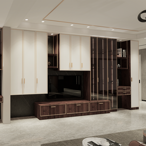Mueble de TV de MDF Moldeado con Marco de Metal Dorado, Mueble de Almacenamiento y Exhibición Personalizado Moderno para Toda la Casa - Product Image 3