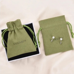 Ultra-fine Double-Sided Recyclable Velvet Jewelry Bags Pouches Cotton <b>Drawstring</b> Closure Custom Logo Packaging for Rings - Product Image 5