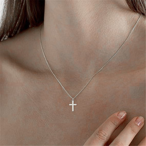 Collar con Colgante de Cruz Simple de Plata de Ley 925 CANNER para Mujer y Hombre, Cadena de Eslabones de Lujo Chapada en Oro de 18K, Adorno Cristiano, Regalo - Product Image 5