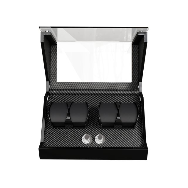 Luxury High-End 4-Slot Automatic Mechanical Watch Winder Safe Cabinet Rotating Wood Display Piano Paint Finish Dual Protective
