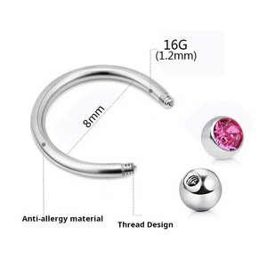 Anneaux de nez en forme de fer à cheval en acier inoxydable avec boules de pierres précieuses CZ |   Bijoux de piercing en barre incurvée pour hommes et femmes - Product Image 4