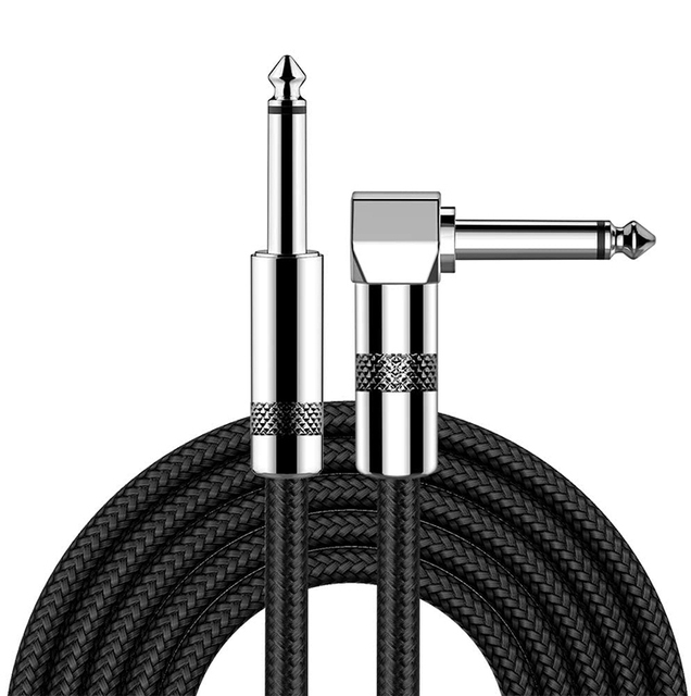 10FT Braided 1/4 Inch TS  P10 Jack Right Angle to Straight Electric Music Instrument Guitar Cable