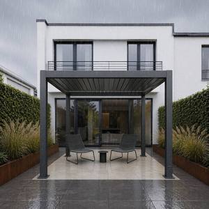 Pergola extérieure moderne en aluminium sur mesure, vente directe d'usine, toit à lames orientables manuel/motorisé, imperméable, bioclimatique, résistant aux jours de pluie - Product Image 5