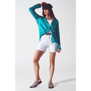 <b>Satin</b> <b>Blouse</b> in Turquoise - Product Image 6