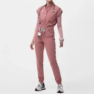 Stilvolle Frauen Krankenhaus Sicherheit Uniform Marineblau Farbe neuen Stil plus Größe OEM benutzer definierte einteilige Pflege Overall Peelings Set