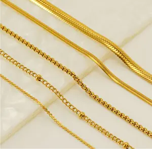 سلسلة ثعبان زحل عالية الجودة من الفولاذ المقاوم للصدأ على شكل S سلسلة لؤلؤ مربعة مطلية بالذهب عيار 18 لصنع المجوهرات