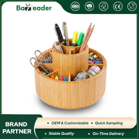 Organisateur de bureau rotatif à 360° en bambou naturel personnalisé à double niveau, porte-stylos rotatif, support de rangement de bureau, pot à crayons pour l'école