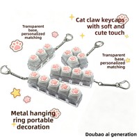 Paigo Silicone Cat-paw 4/9-key Colorful Squeeze Stress-relief Keycap Keyboard Keychain Transparent Base Metal Ring Soft Cute