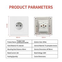 Prise murale de type français moderne de haute qualité, prise électrique EU 16A 220V, matériau PC, prises murales standard européennes