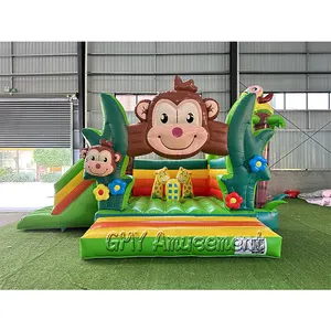 Commercial Monkey Theme Bounce House Inflatable Jumping Bouncy Castle With Slide For Sale